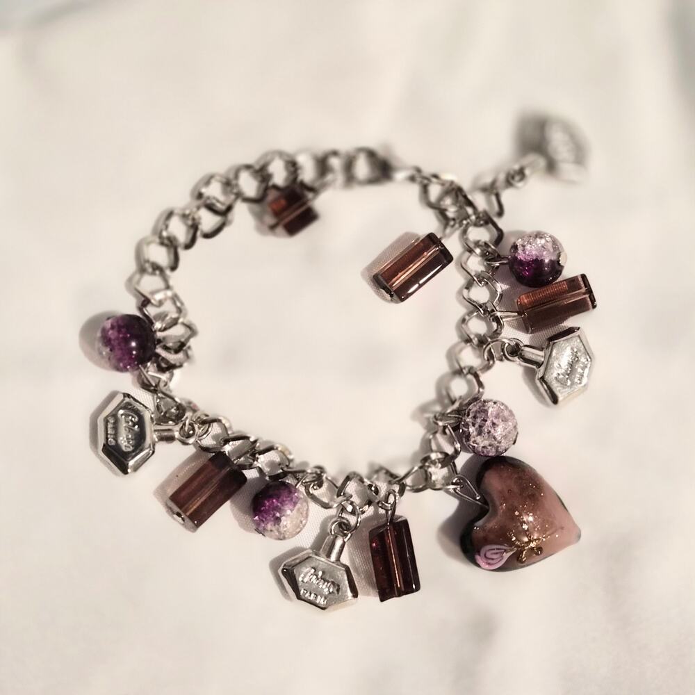 Vintage Coty "Calyx" Paris Perfume Bottle Charm Bracelet | Whimsigoth Y2K purple